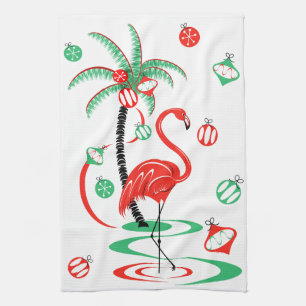Flamant rose de Noël rouge serviette de cuisine Ba