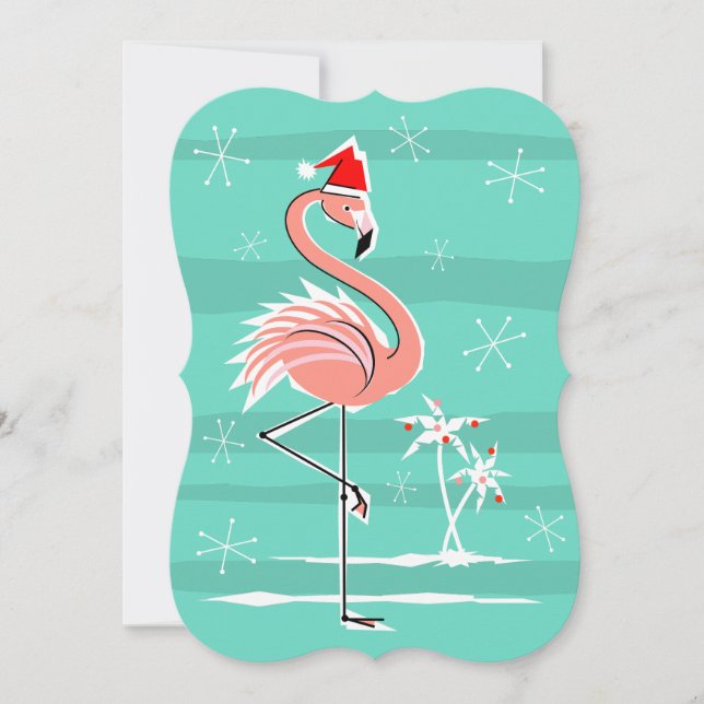 Flamant rose de Noël Stripe invitation verticale (Devant)