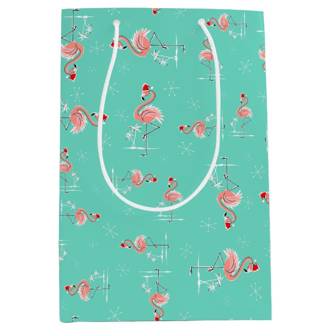 Flamant rose de Noël Twist sac cadeau moyen (Devant)