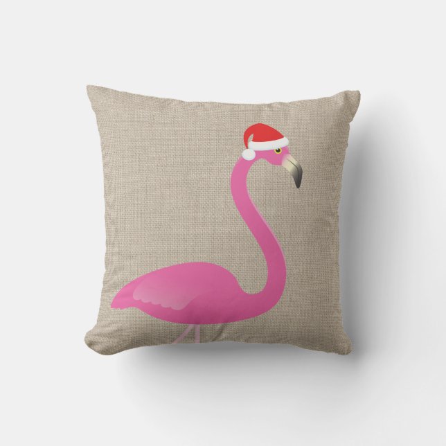 Flamant rose de Père Noël sur le coussin extérieur (Recto)