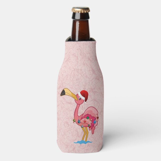 Flamant rose décoré de Noël Glacière bouteille (Bottle Devant)