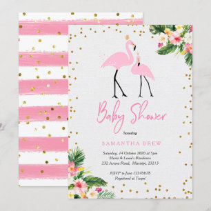 Flamant rose d'été Baby shower Invitation