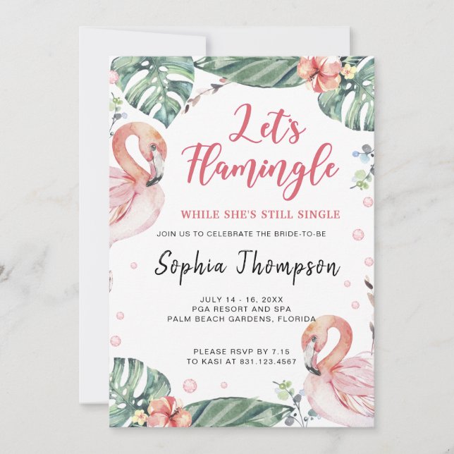 Flamant rose d'été Bachelorette Party Invitation (Devant)