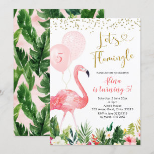 Flamant rose d'été Balloon Anniversaire Invitation