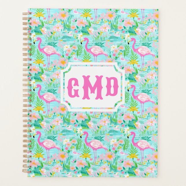Flamant rose d'été de Preppy | Monogramme (Devant)
