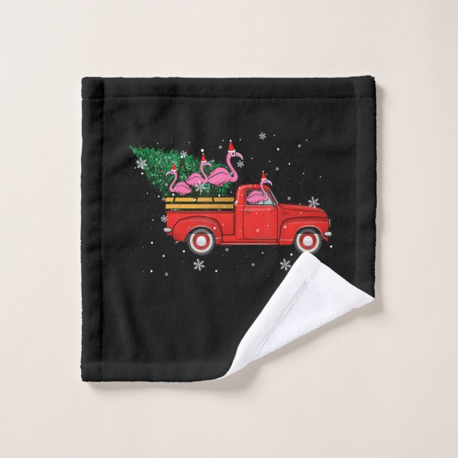 Flamant rose équitation Camion Rouge Noël Noël Noë (Gant de toilette)