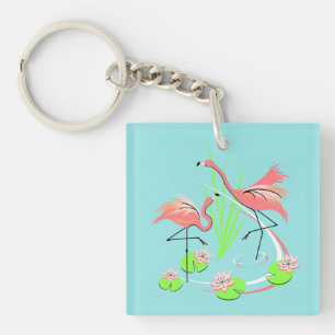 Flamant rose Fandango Duo porte - clé carré acryli