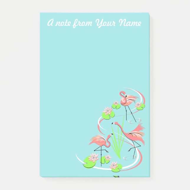 Flamant rose Fandango Trio Texte post-it note vert (Devant)