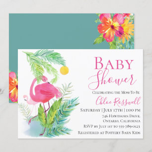 Flamant rose Floral Baby shower Invitation