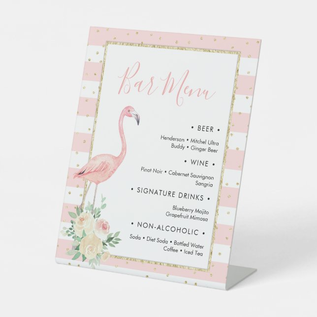 Flamant rose Floral Bar Menu Panneau Piédestal (Recto)