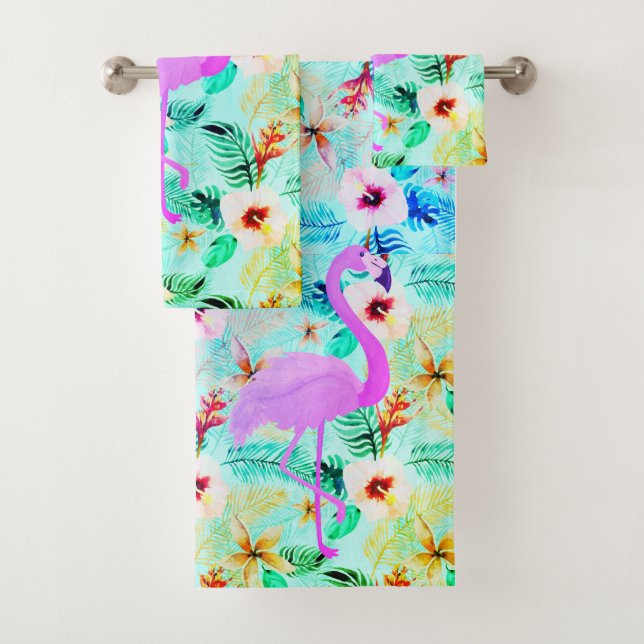 Flamant rose floral tropical (En situation)