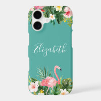 Flamant rose floral tropical personnalisé Teal