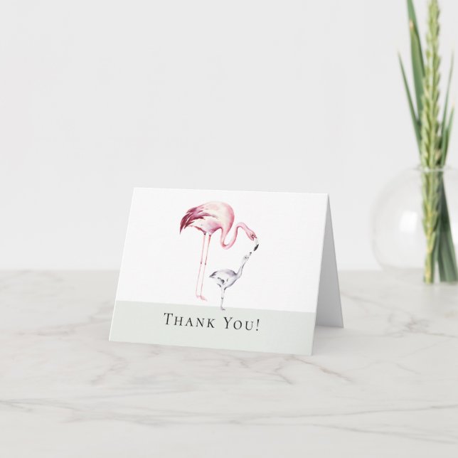 Flamant rose Girls Baby shower Merci Note (Devant)
