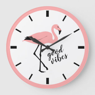 Flamant rose Good Vibes rose noir mignon horloge m