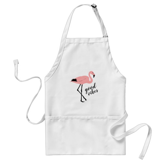 Flamant rose Good Vibes rose noir mignon tablier (Devant)