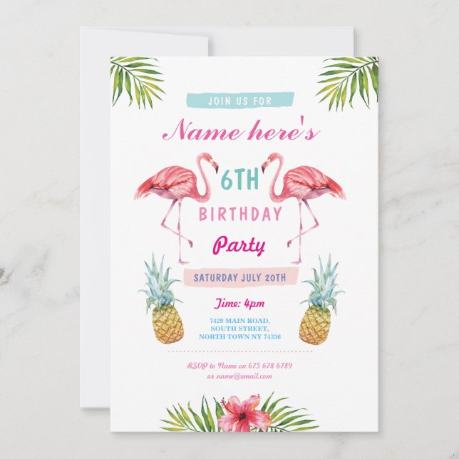 Flamant rose Invitation Anniversaire de l'Aloha tr (Devant)