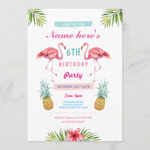 Flamant rose Invitation Anniversaire de l'Aloha tr