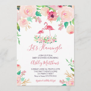 Flamant rose Invitation Baby shower, douche Flaman