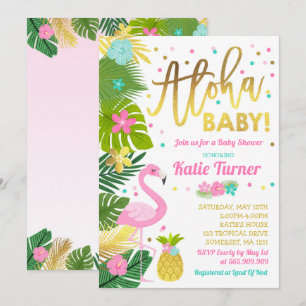 Flamant rose Invitation Baby shower Douche tropica