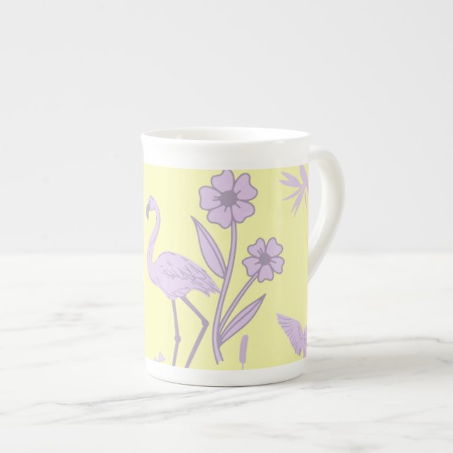 Flamant rose jaune Porcelaine fine Mug (Devant droit)