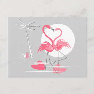 Flamant rose Love carte postale paysage