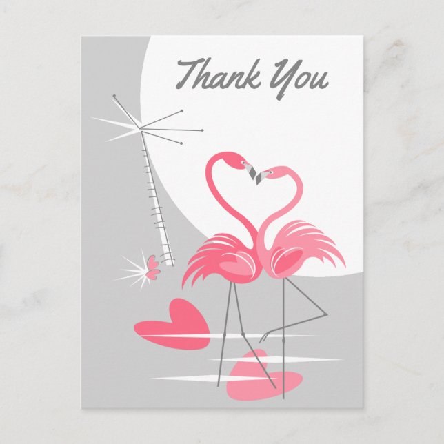 Flamant rose Love Grande Lune Merci carte postale (Devant)