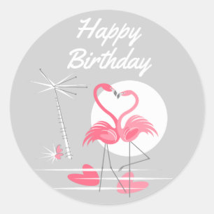 Flamant rose Love Happy Anniversaire autocollant a
