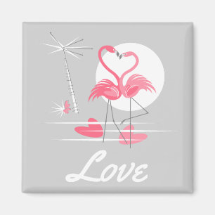 Flamant rose Love Love carré aimant