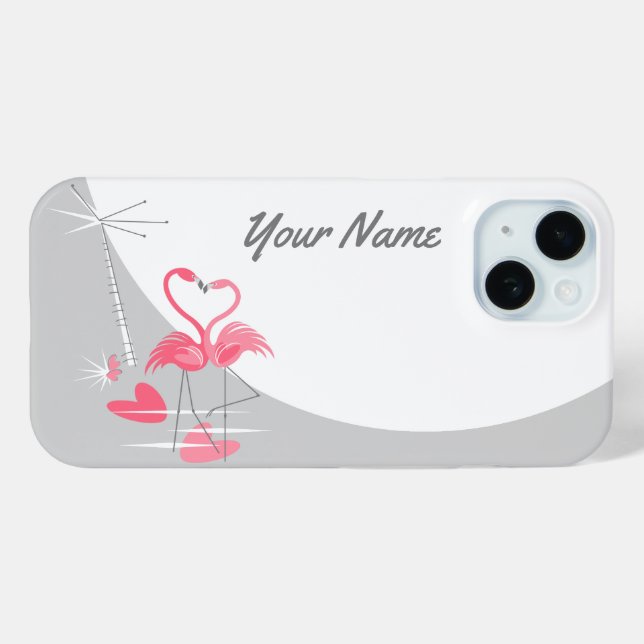 Flamant rose Love Moon Nom coque iphone horizontal (Verso (horizontal))