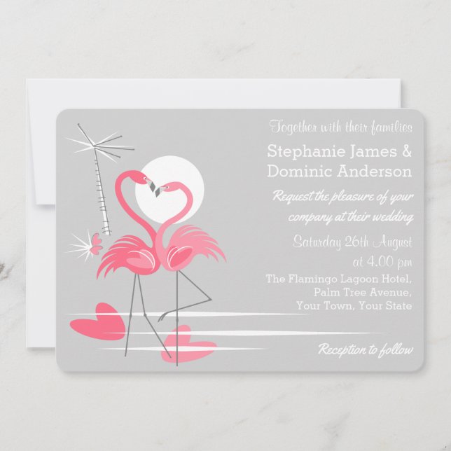 Flamant rose Love paysage faire-part de mariage (Devant)