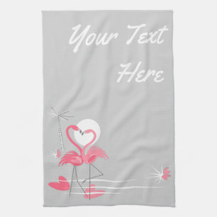 Flamant rose Love Side Texte serviette de cuisine