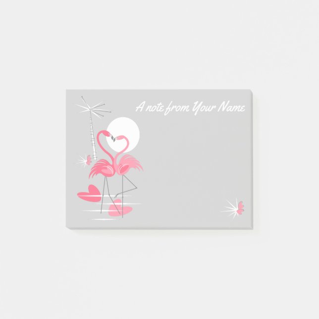 Flamant rose Love Slim Texte post-it notes (Devant)