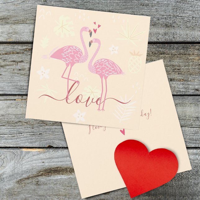 Flamant rose Love Valentines Carte Plat (Flamingo Love Valentines Card)