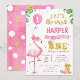 Flamant rose Luau 1er anniversaire Invitations