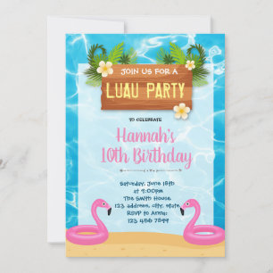 Flamant rose luau anniversaire invitation