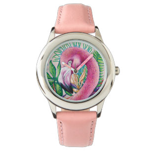 Flamant rose mignonne Enfants Fille Oiseau Montre 