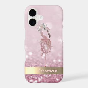 Flamant Rose Moderne Fleur Paillettes Bokeh 