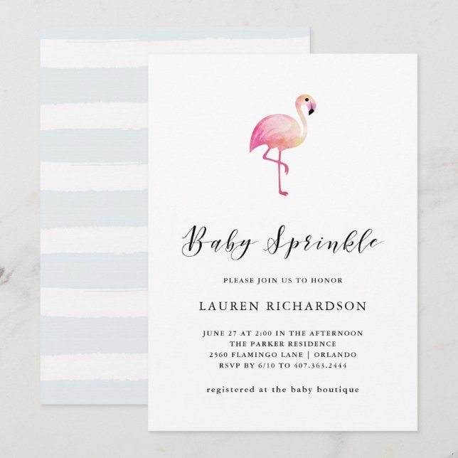 Flamant rose moderne | Invitation de l'aspersion d (Devant / Derrière)