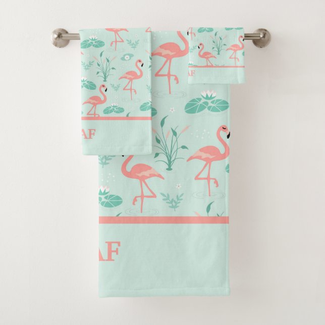 Flamant rose Monogramme Oiseau tropical vert rose (En situation)