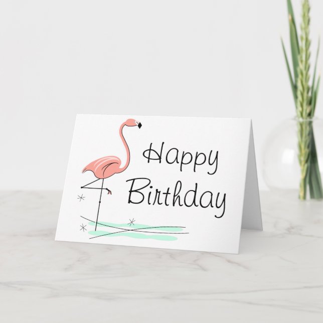 Flamant rose Ocean Bonne carte de voeux d'annivers (Devant)