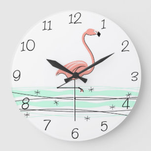Flamant rose Océan chiffres horloge