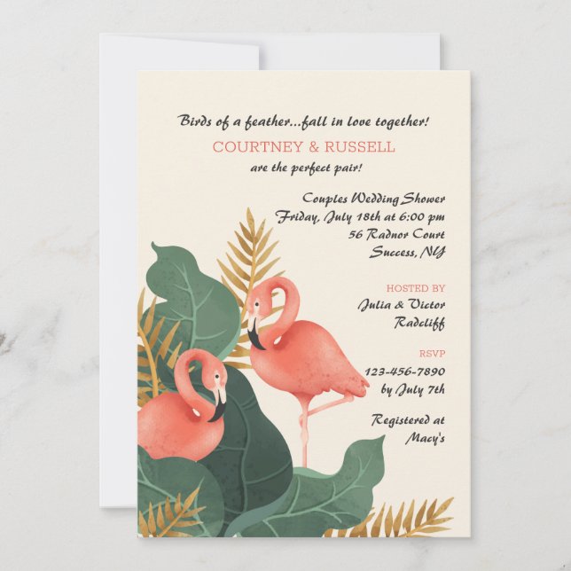 Flamant rose paire Couples douche Invitation (Devant)
