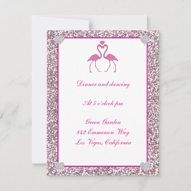 Flamant rose Parties scintillant rose Faux Carte d (Devant)