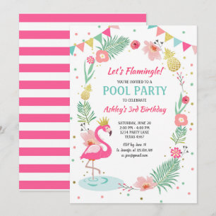 Flamant rose Piscine invitation Fête tropicale Ann