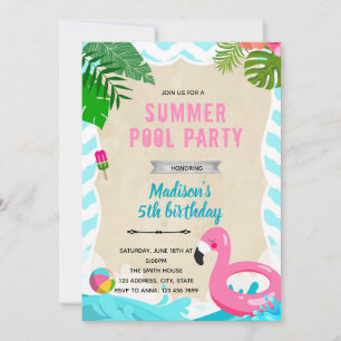 Flamant rose pool anniversaire invitation