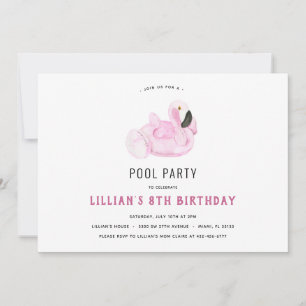 Flamant rose Pool Fête Anniversaire Invitation