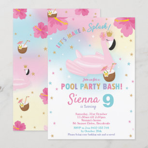 Flamant rose Pool Fête Anniversaire Invitation