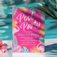 Flamant rose Pool Fête Anniversaire Invitation