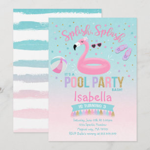 Flamant rose Pool Fête Anniversaire Invitation Pin