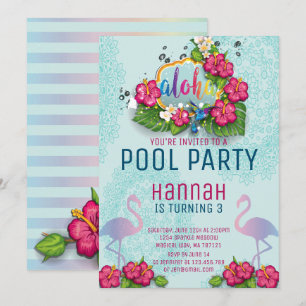 Flamant rose Pool Fête Anniversaire Invitation Tro
